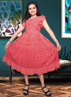 Pink Colour WHAT WESTERN stylish Party Wear Georgette embroidery mirror work Frock Kids Girls Wear Collcetion WHAT 05